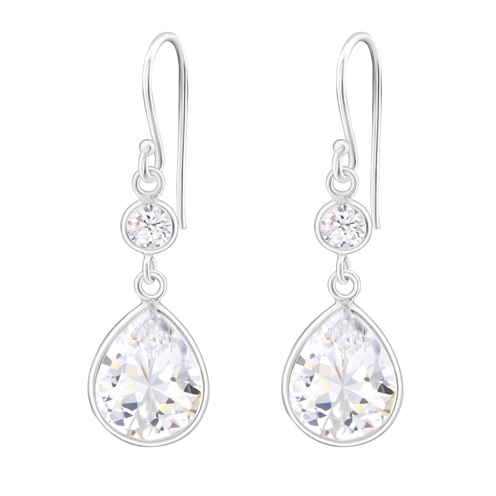 Hopeiset korvakorut, Cubic Zirconia Pisara pyöreällä pikkukristallilla (kirkas)
