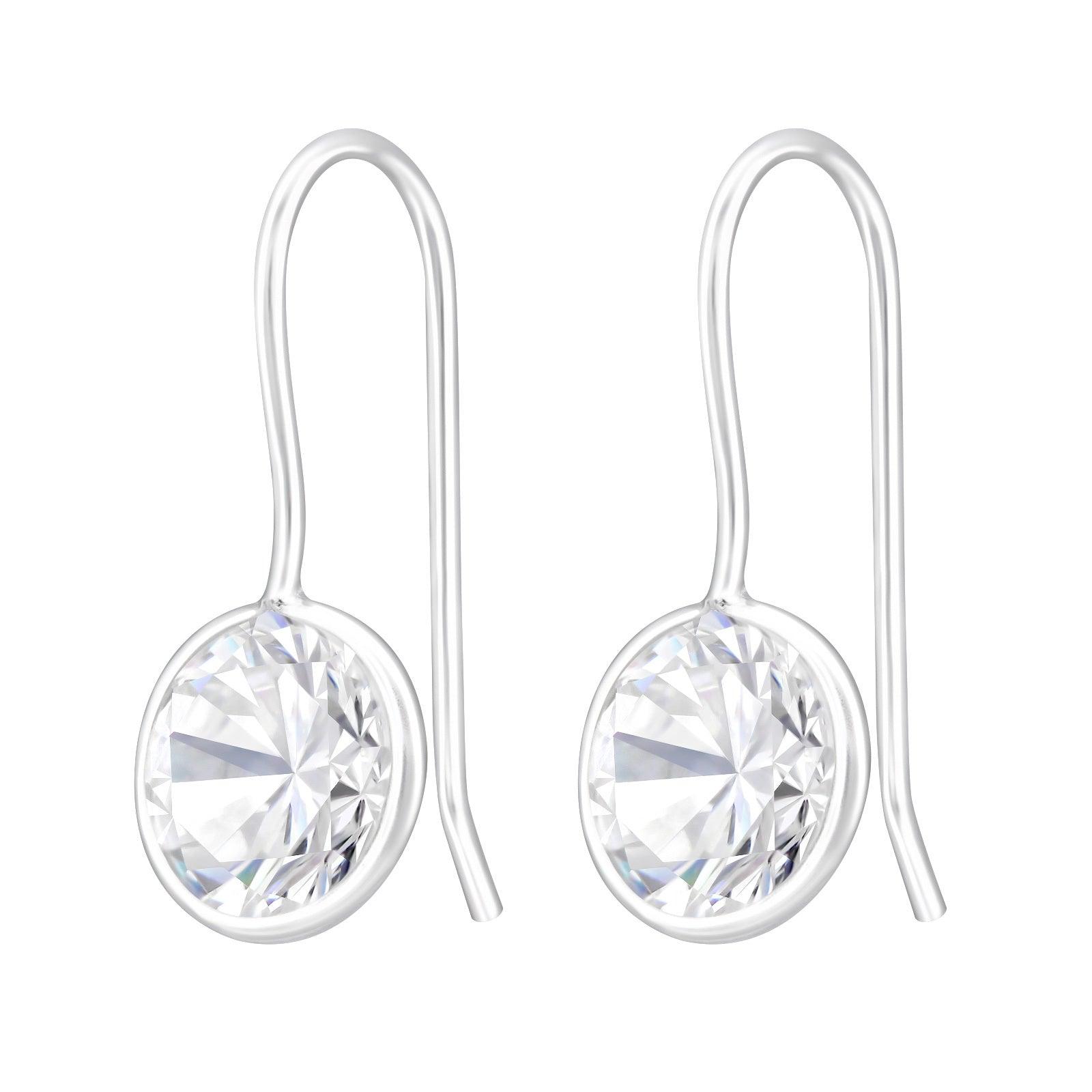 Hopeiset korvakorut, Cubic Zirconia, kiinteä koukku (pieni)