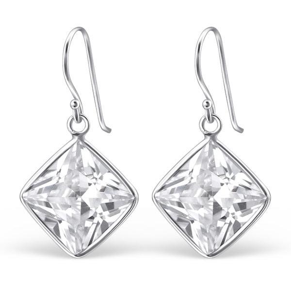 Silver earrings/Cubic Zirconia square (large)|Jewelry store Romeo