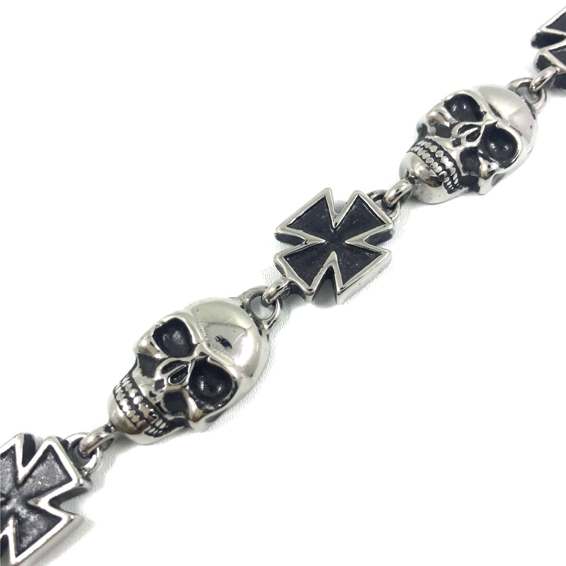 Surgical steel bracelet, Skulls (skull, Maltese cross)