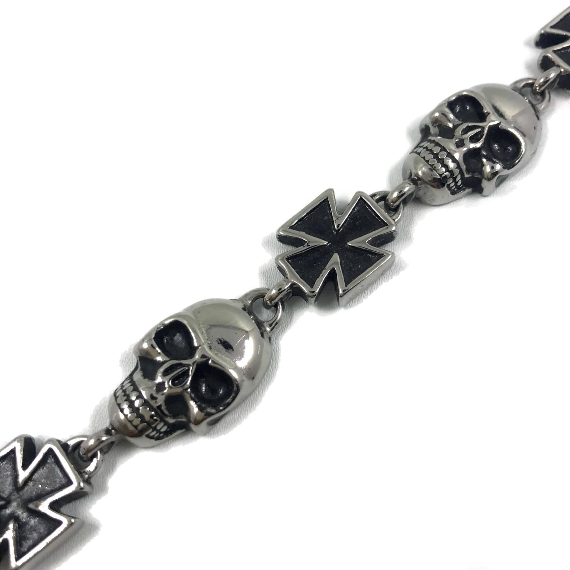 Surgical steel bracelet, Skulls (skull, Maltese cross)