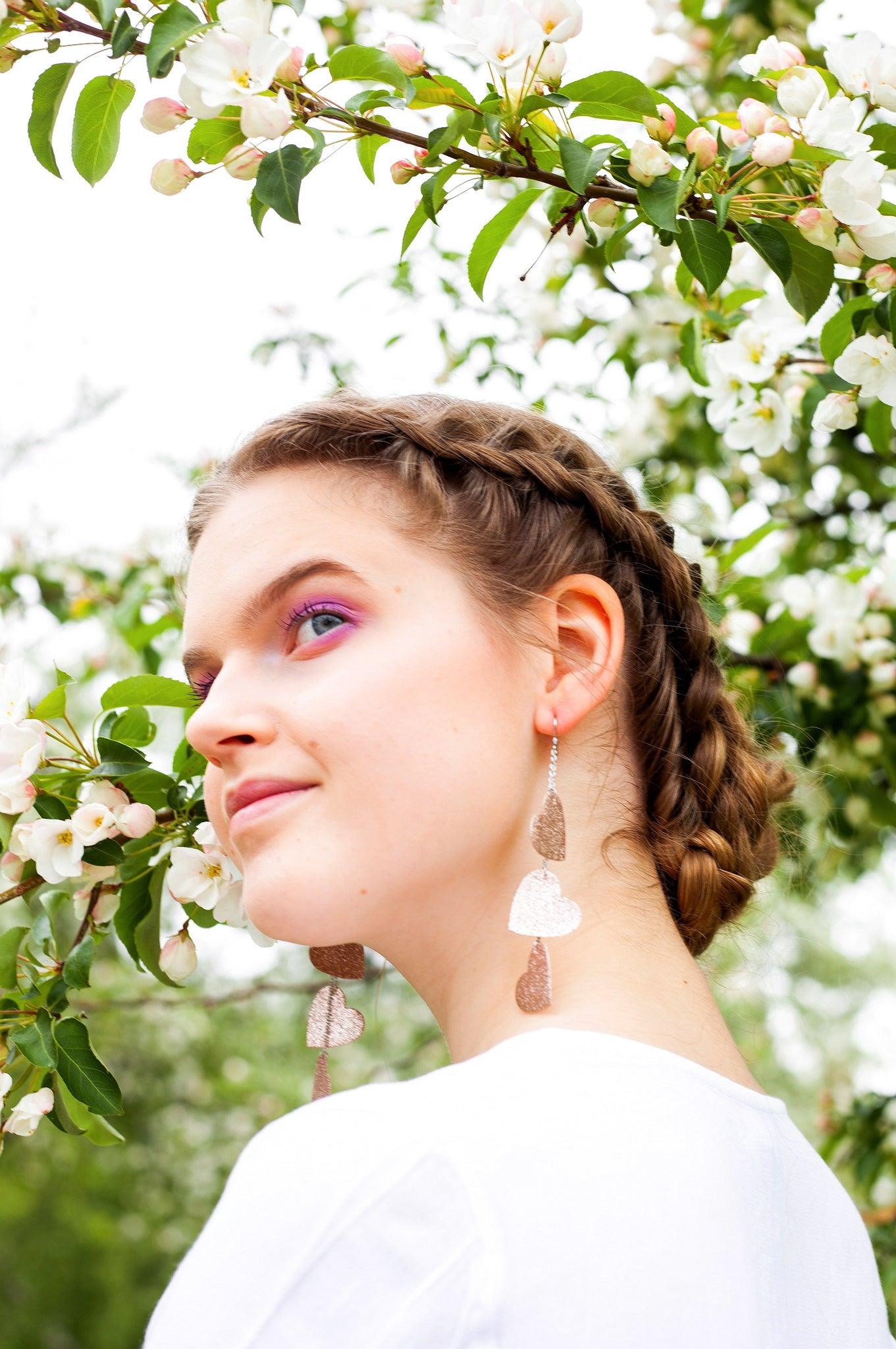 LEMPI-korvakorut, Lempi (kolmiosainen, ruusukulta glitter)