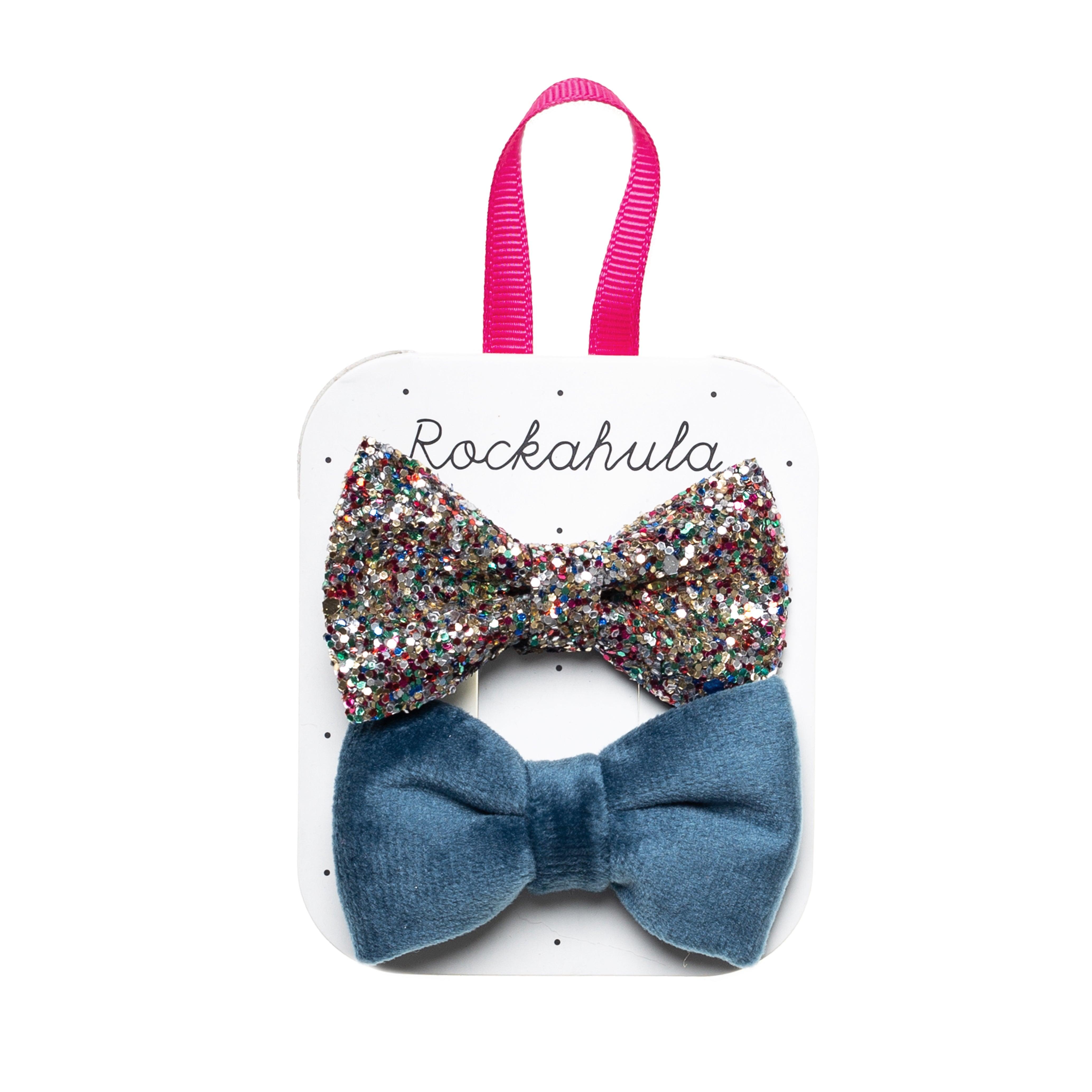 Hiuskoru/pinni, Rockahula KIDS|Velvet And Glitter Bow Clips Blue