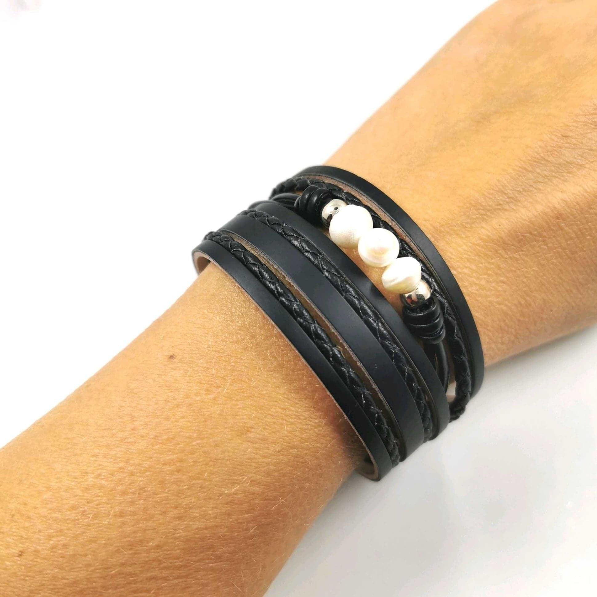 Bracelet, Black Bracelet with Pearls