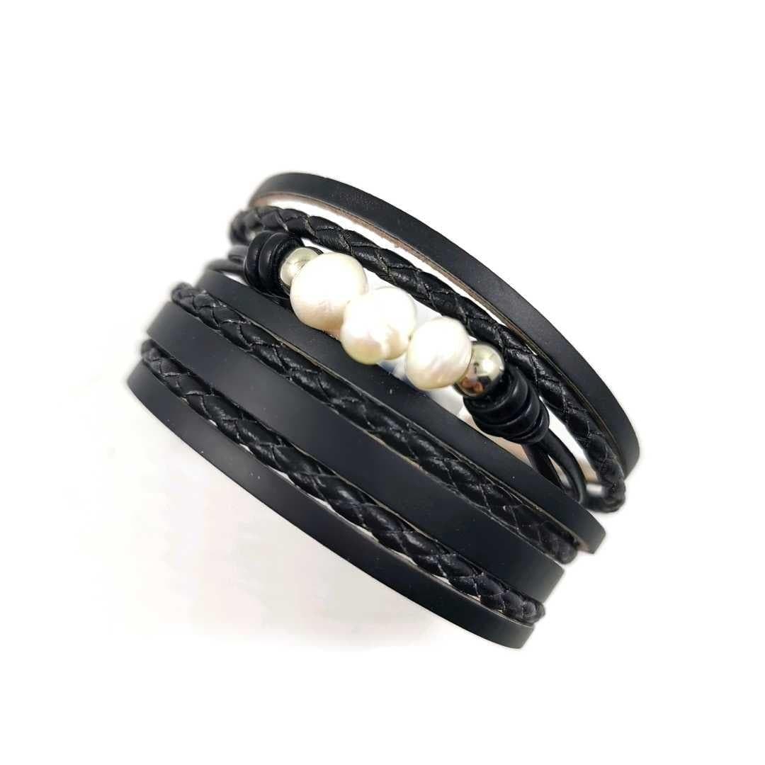 Bracelet, Black Bracelet with Pearls