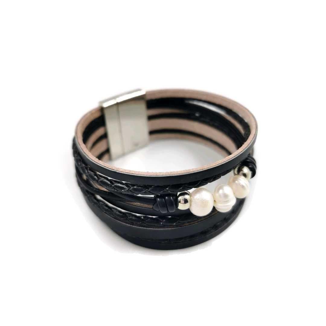 Bracelet, Black Bracelet with Pearls
