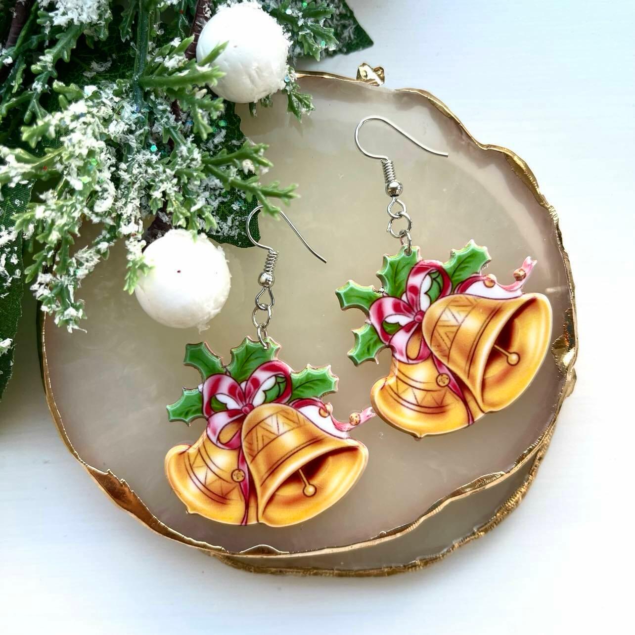 Christmas earrings, Christmas Bells earrings with Christmas bell decorations
