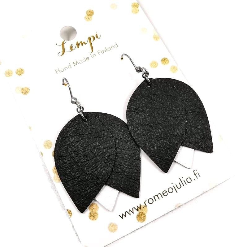 LEMPI earrings, Tulip (black-white, leather)