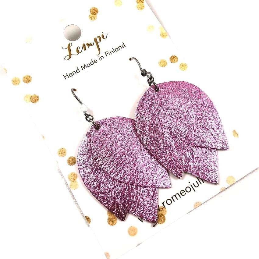 LEMPI earrings, Tulip (pink, leather)