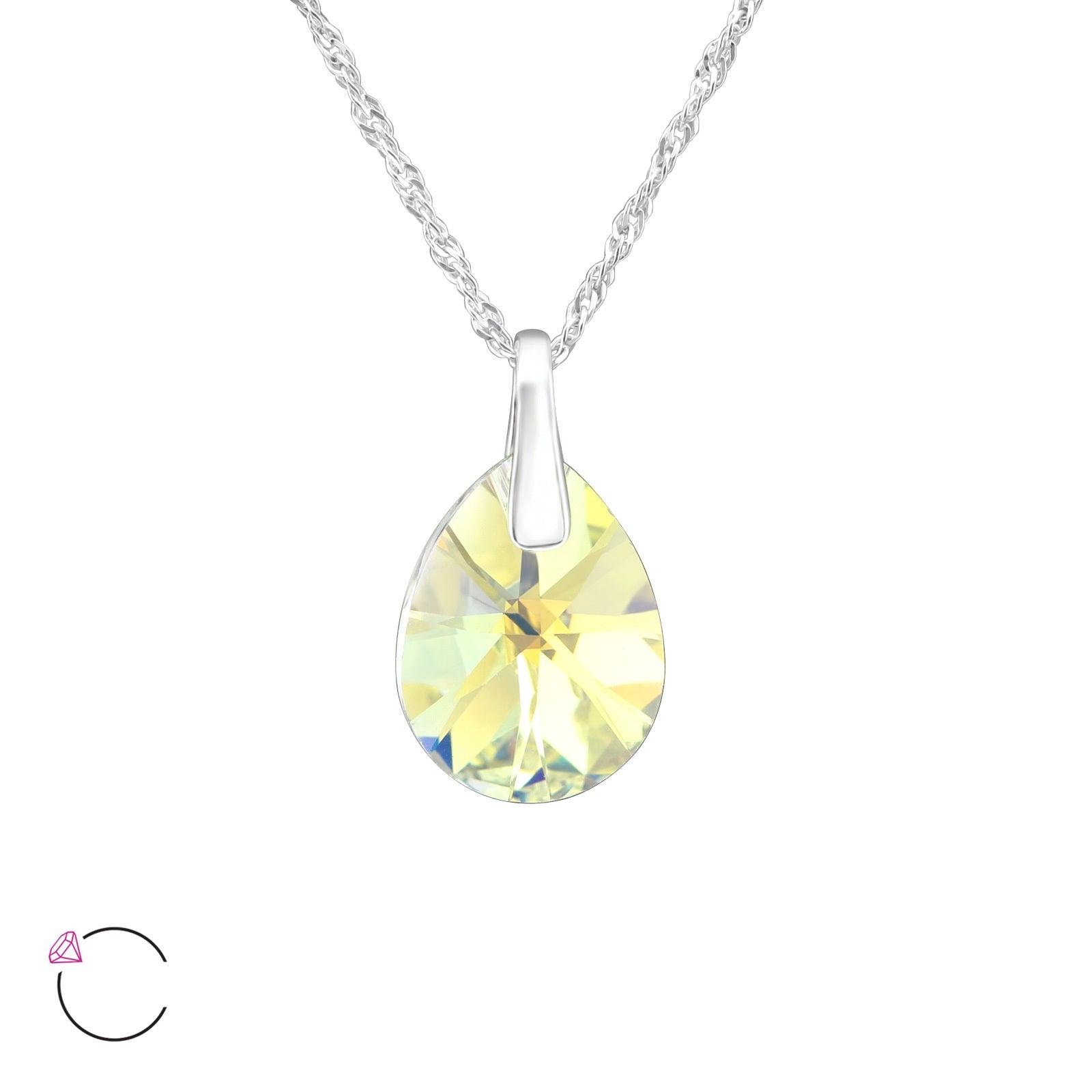 Silver necklace, LA CRYSTALE, Teardrop AB