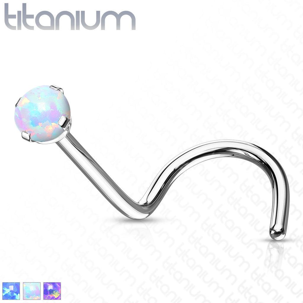 Nenäkoru, nenänappi Implant Grade Titanium Prong Set Opal in White