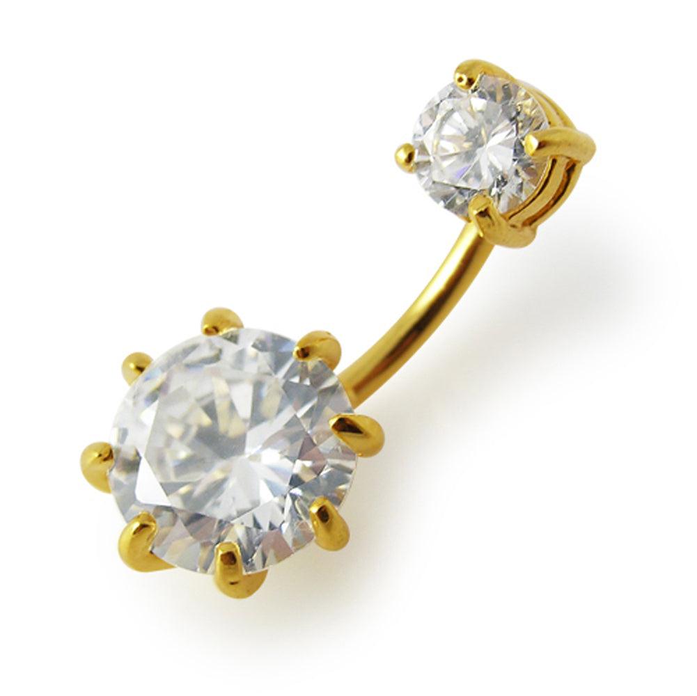 Kirurginteräksinen napakoru, Tupla Cubic Zirconia (kulta)