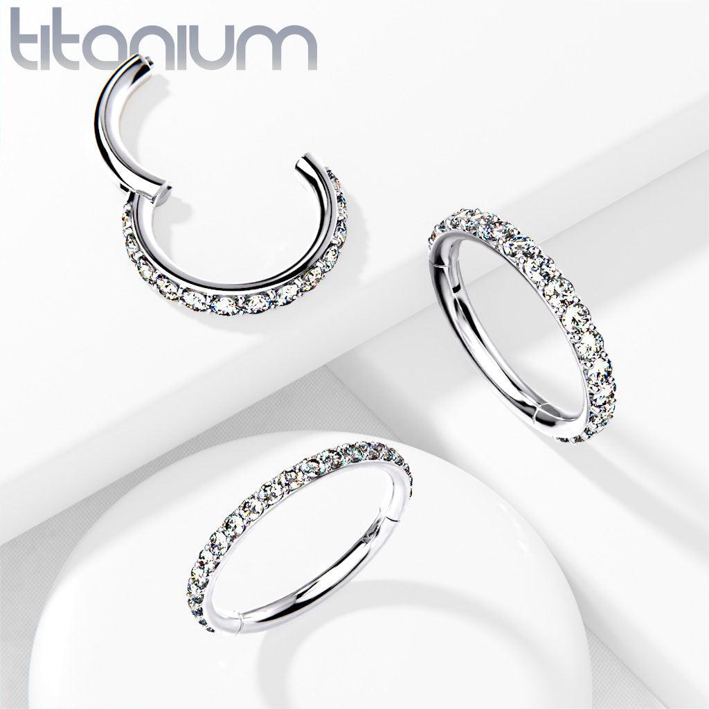 Lävistysrengas, Titanium Hinged Segment Hoop Rings with CZ