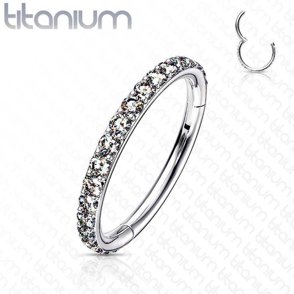 Lävistysrengas, Titanium Hinged Segment Hoop Rings with CZ