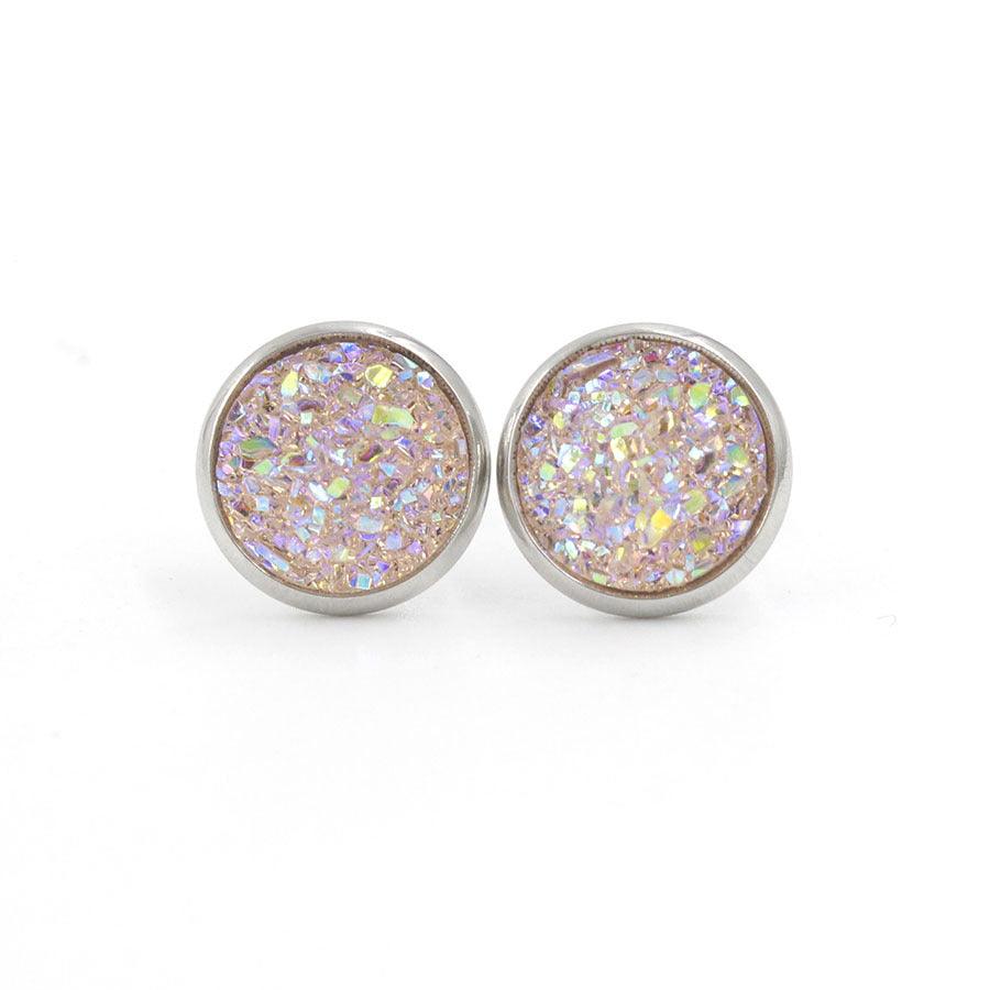 Kirurginteräsnapit, Druzy Stone in Light Pink