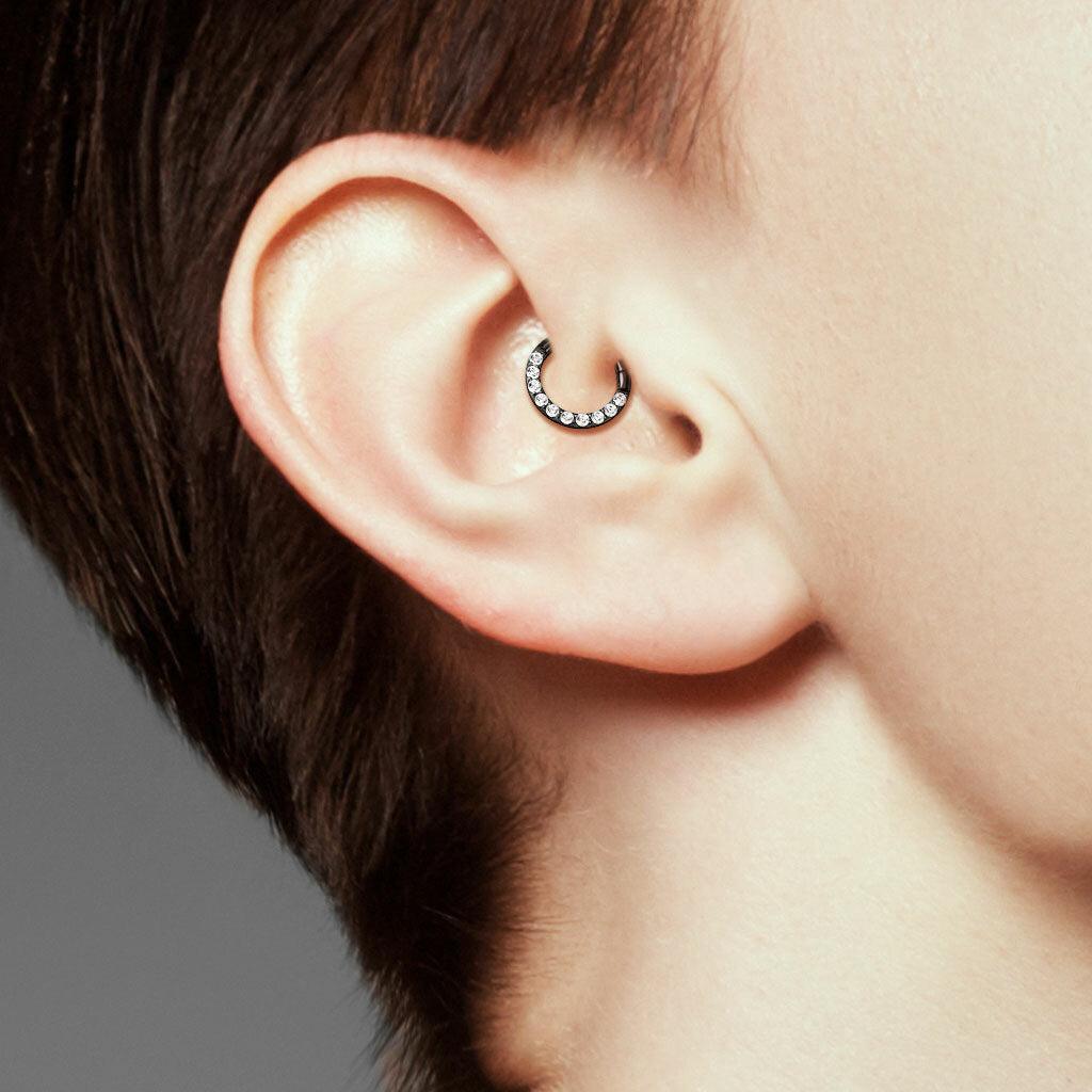 Lävistysrengas, Front Facing Titanium Hinged Hoop Rings with CZ