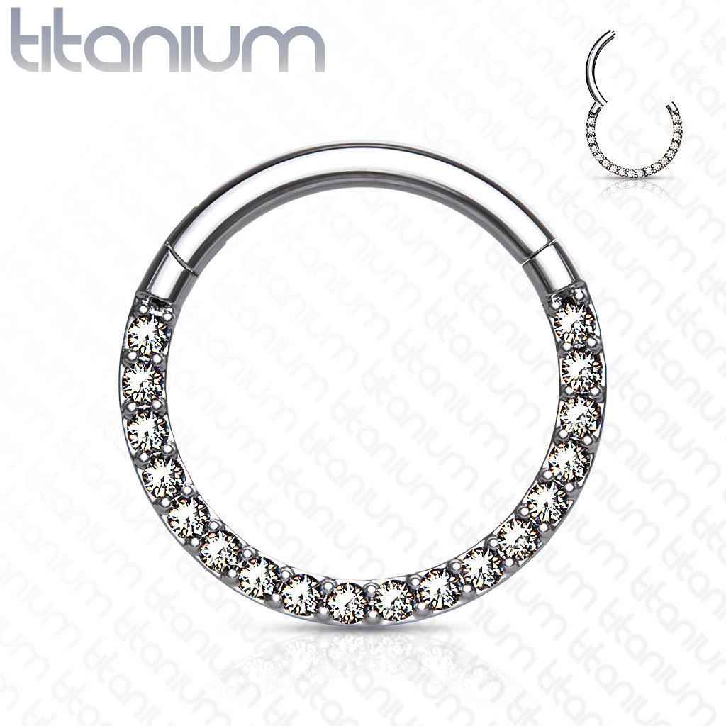 Lävistysrengas, Front Facing Titanium Hinged Hoop Rings with CZ