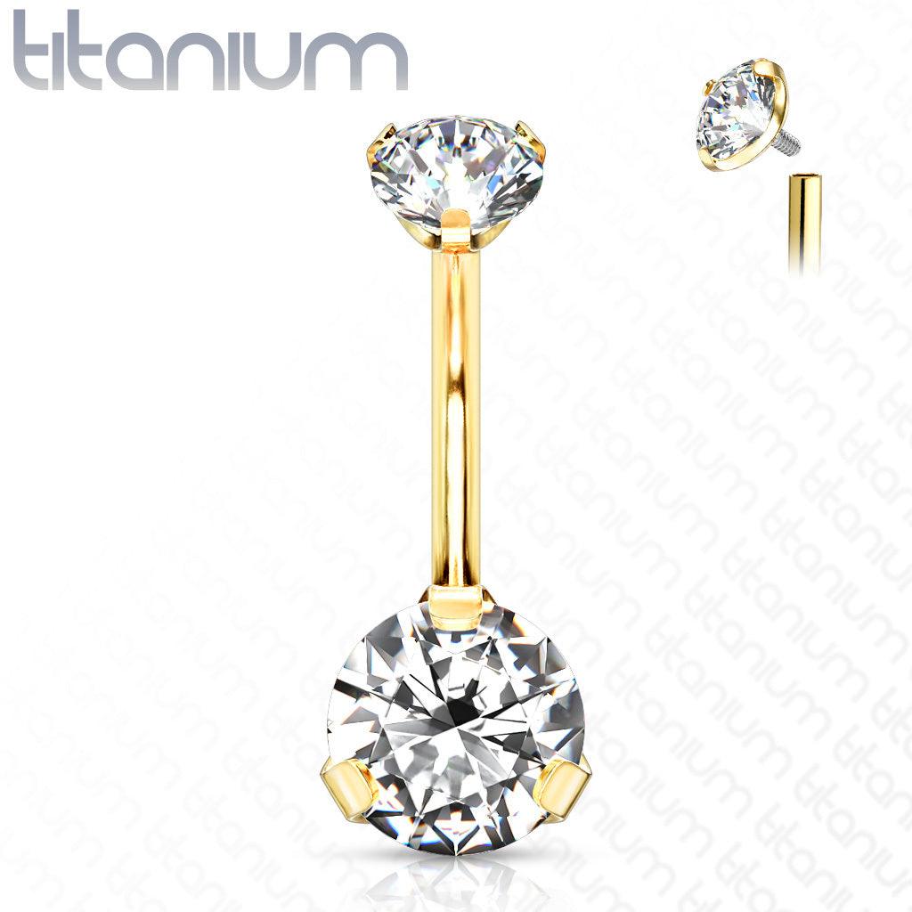 Napakoru, Titanium Prong Set Round CZ Mini in Clear/Gold