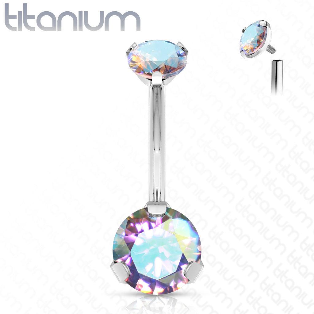 Napakoru, Titanium Prong Set Round CZ in AB Clear
