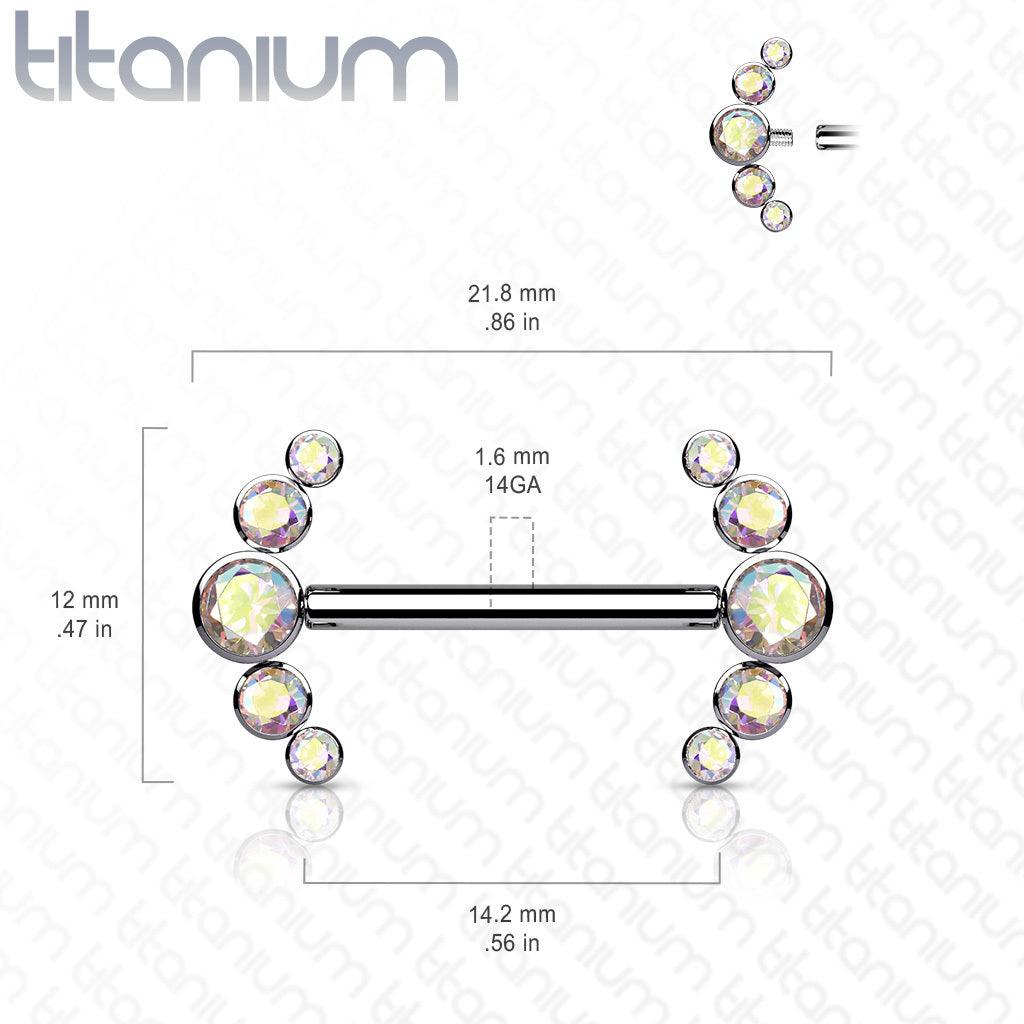 Nännikoru, Titanium Barbells with 5 Bezel Set CZ in Clear
