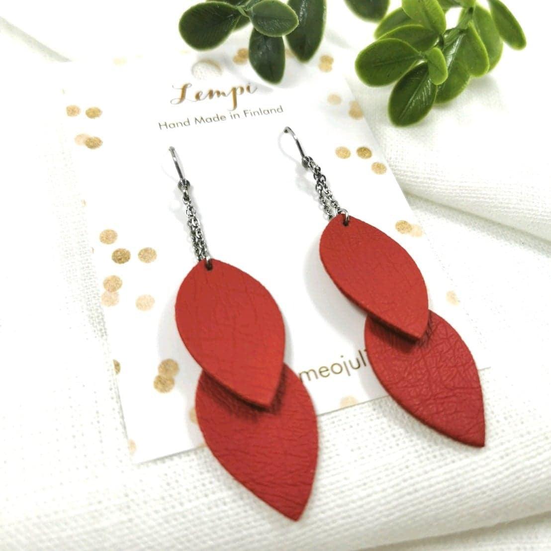 LEMPI earrings, Leaves (red, dainty 2-piece)