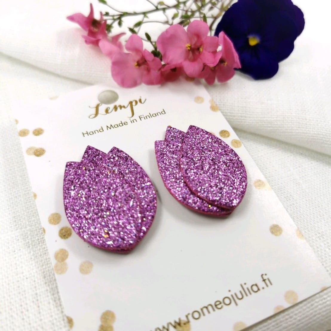 LEMPI earrings, Tulip (light purple glitter)