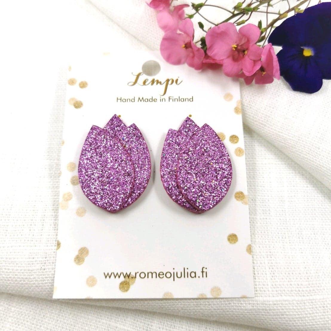 LEMPI earrings, Tulip (light purple glitter)