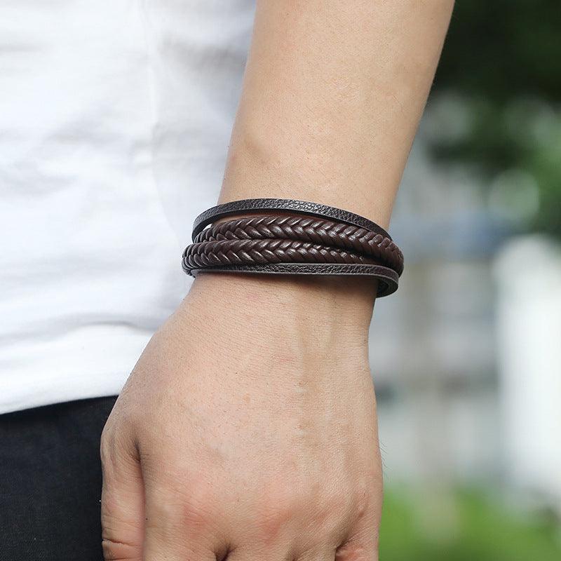 Multilayer Black Faux Leather Bracelet