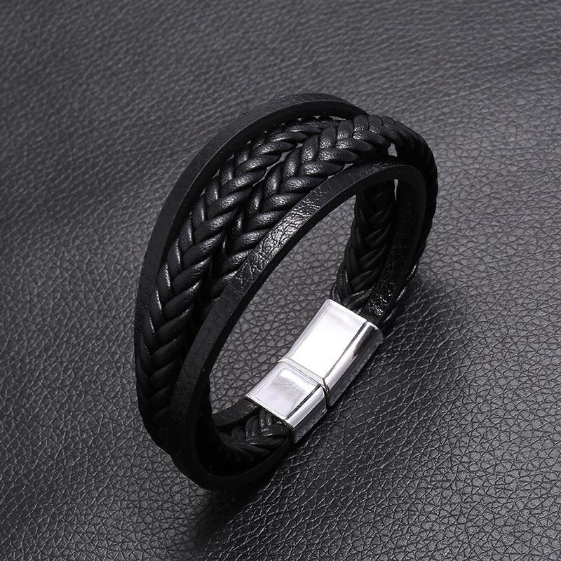 Multilayer Black Faux Leather Bracelet