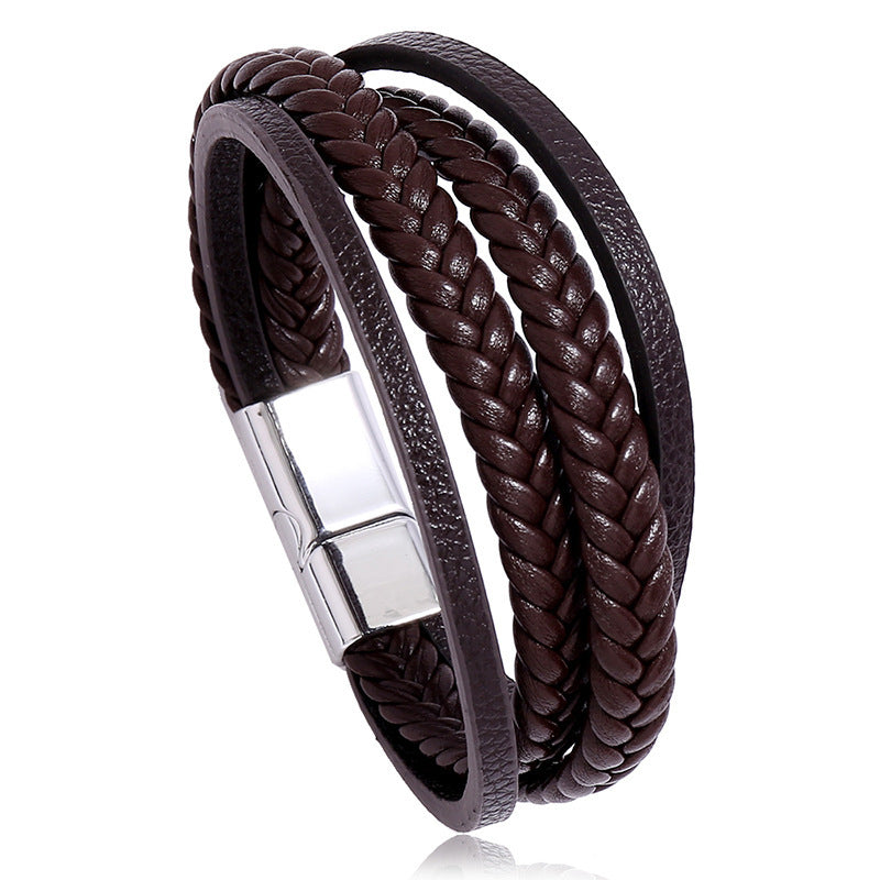 Multilayer Brown Faux Leather Bracelet