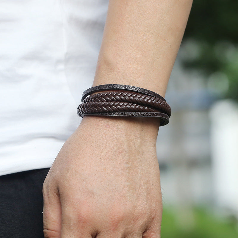Multilayer Brown Faux Leather Bracelet
