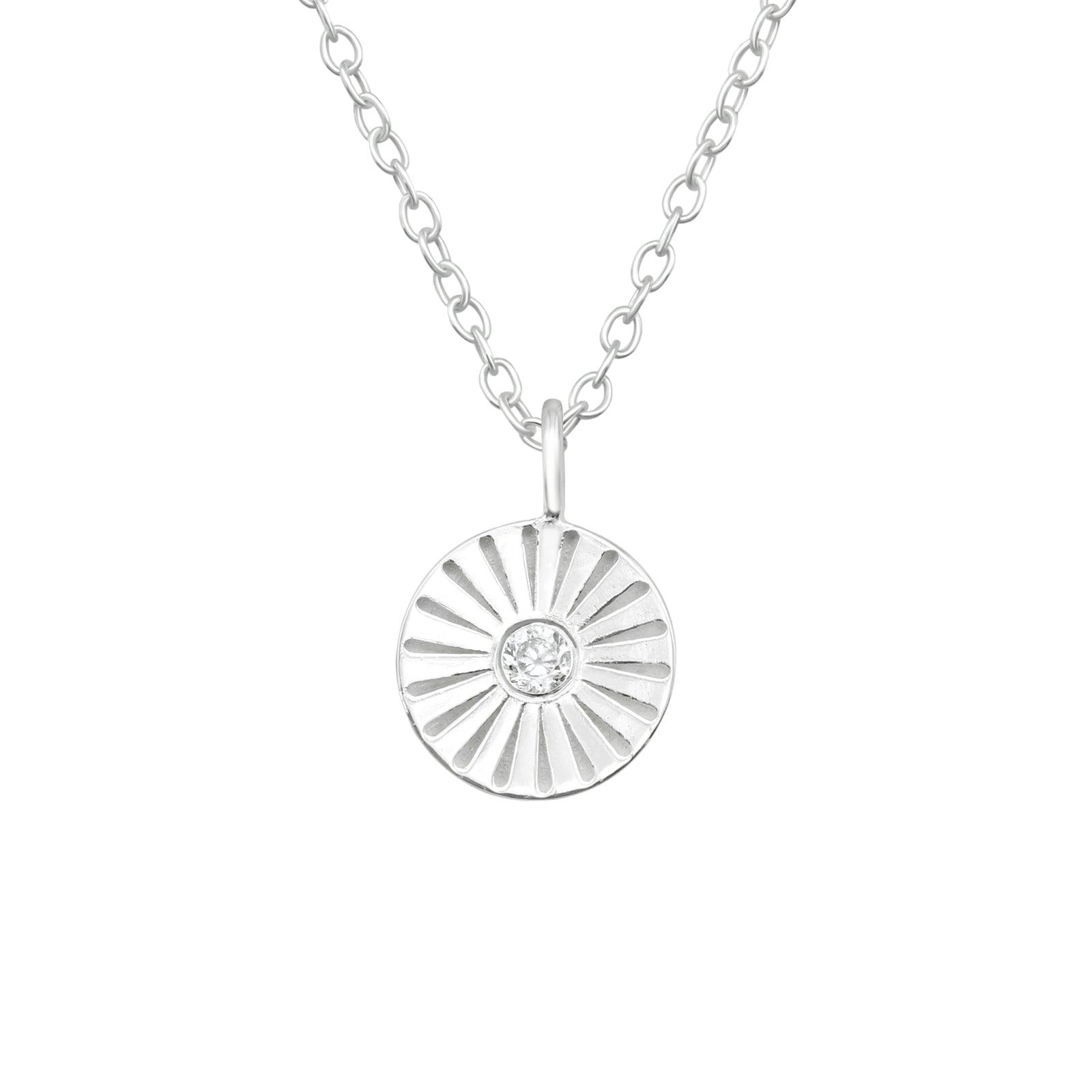 Hopeinen kaulakoru, Modern Mini Flower Silver Necklace with CZ