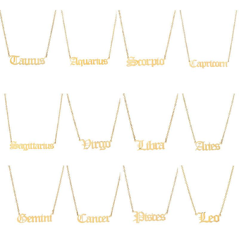 Surgical steel necklace, Horoscope text jewelry for zodiac signs