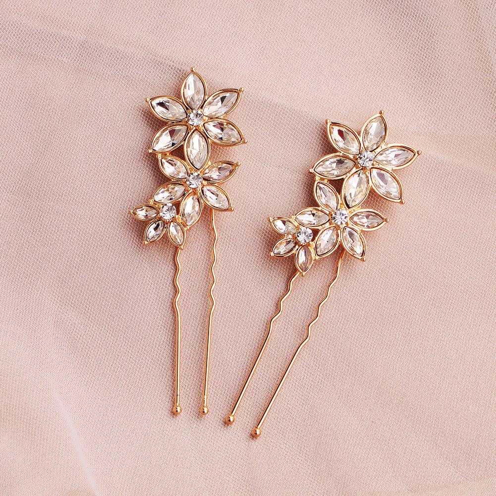 Hair ornament, bow pin/ROMANCE, Simple Flower Hairpiece in Gold