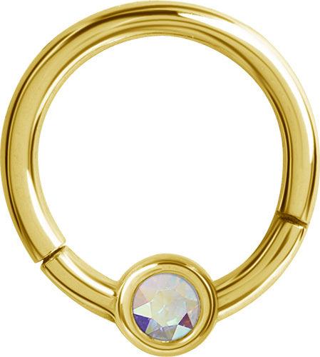 Lävistysrengas 1,2mm, Smiley Clicker 24K Gold PVD with Crystals AB