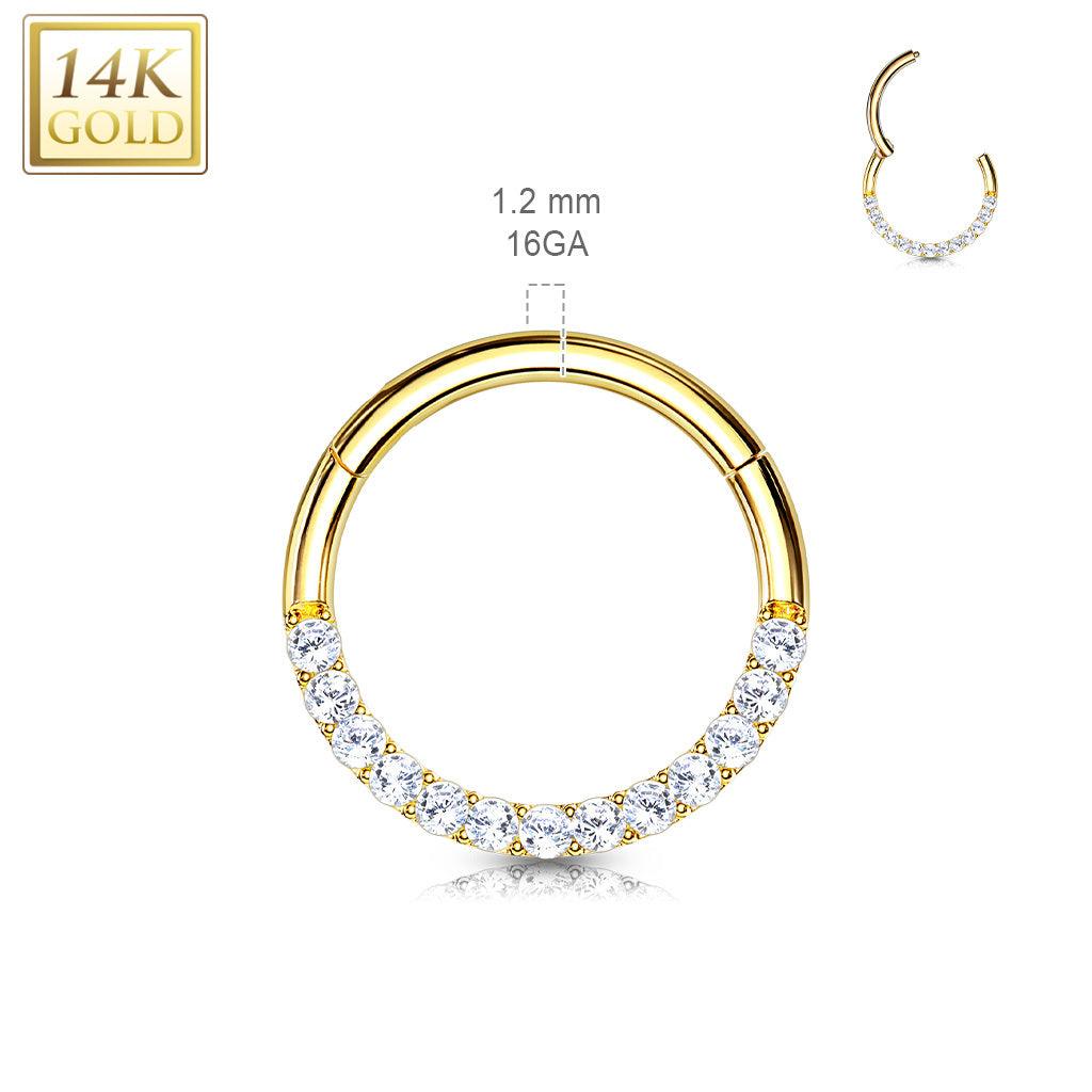 Lävistysrengas Ø8mm, 14K Gold CZ Front Facing Hinged Ring -kultarengas
