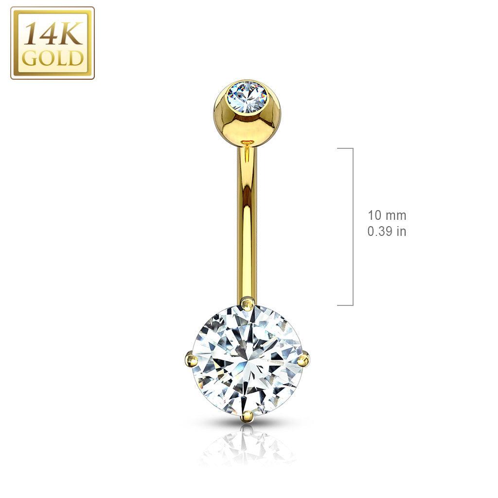 Napakoru, 14K Round CZ Prong Set Navel Ring -kultainen napakoru