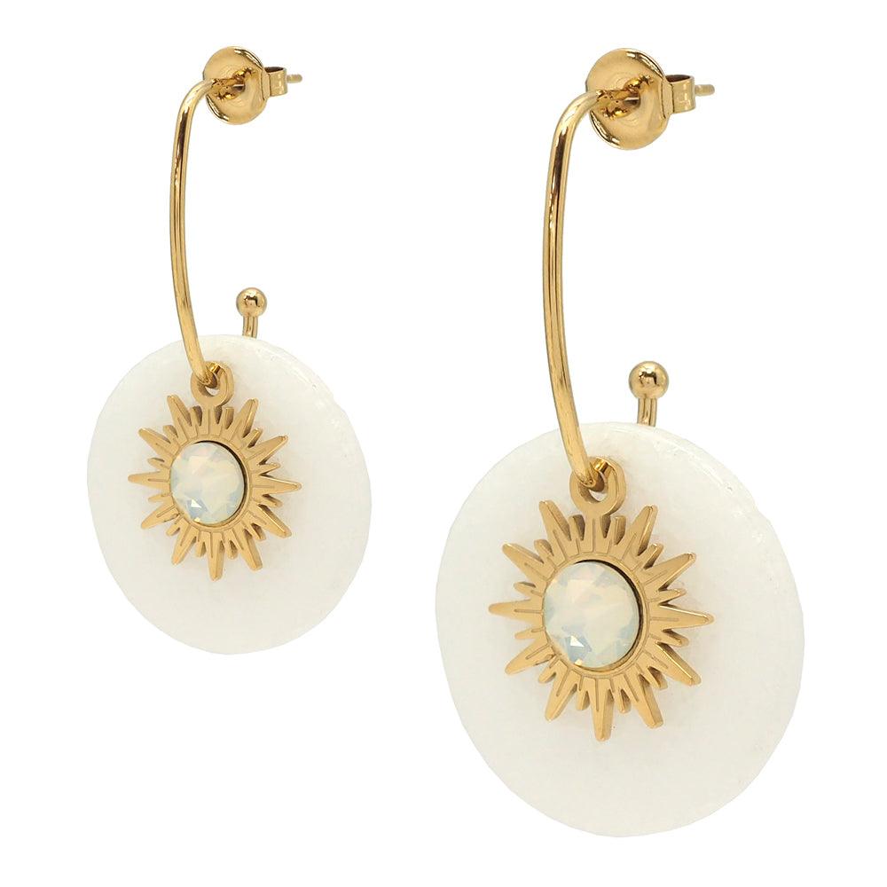 Earrings, BOHM PARIS|Boucles Anaelle avec pierre Blanche agate