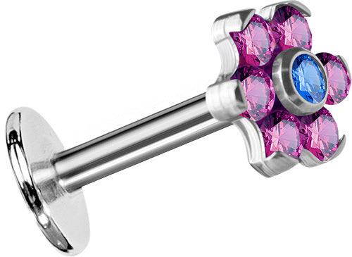 Cartilage jewelry/tragus jewelry, Titanium Mini Flower Labret in Rose & Blue