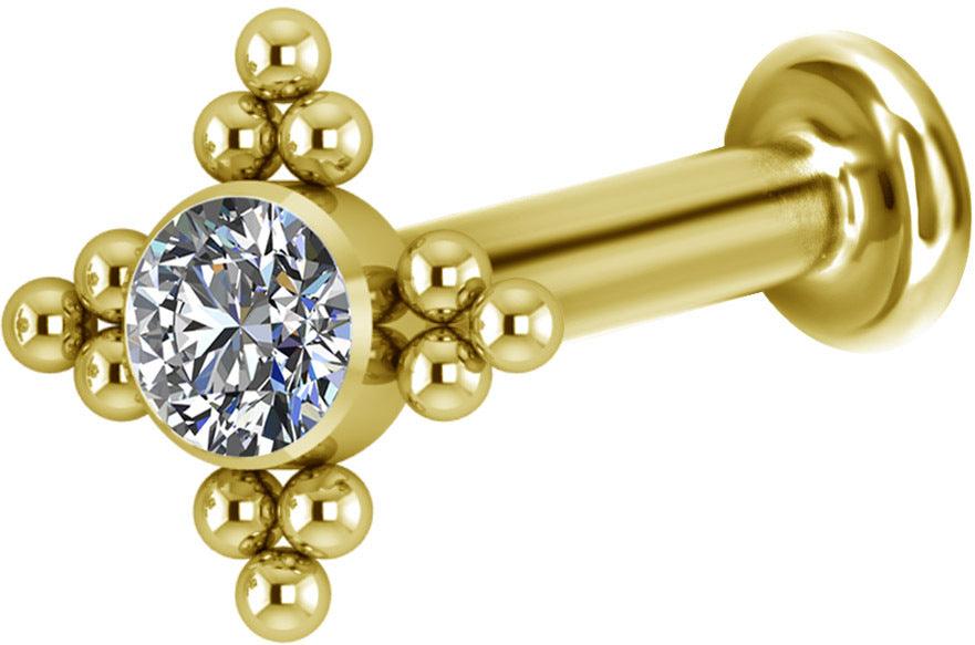 Rustokoru/traguskoru, Titanium Star Flower Labret with CZ 24K Gold