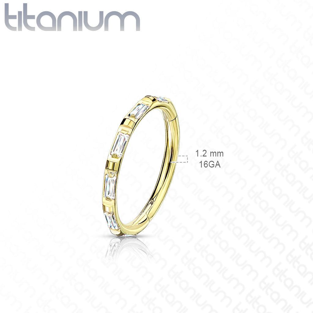 Lävistysrengas, Titanium Ring Rectangular Baguette CZ in Gold