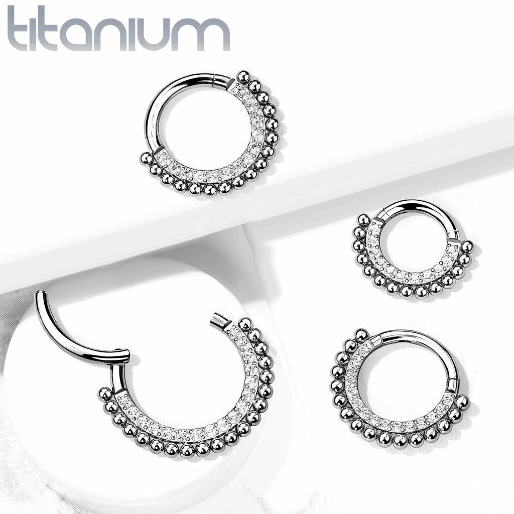 Lävistysrengas, Titanium Hoop Rings with Lined CZ and Balls