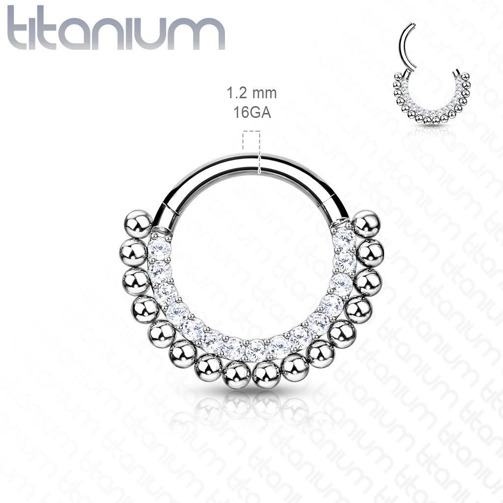 Lävistysrengas, Titanium Hoop Rings with Lined CZ and Balls