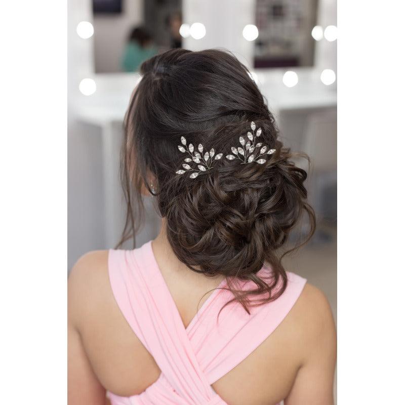 Hiuskoru, ATHENA BRIDAL|Dainty Silver Hairpin with Crystals
