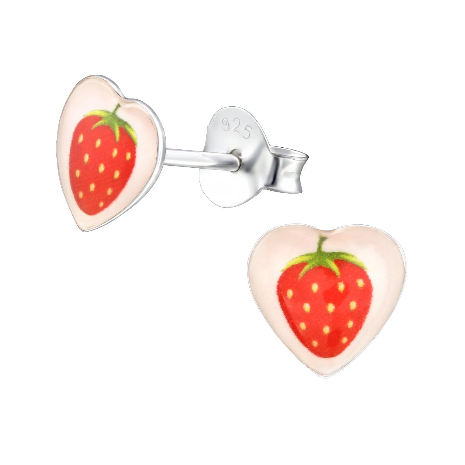Silver stud earrings, Strawberry Heart earrings