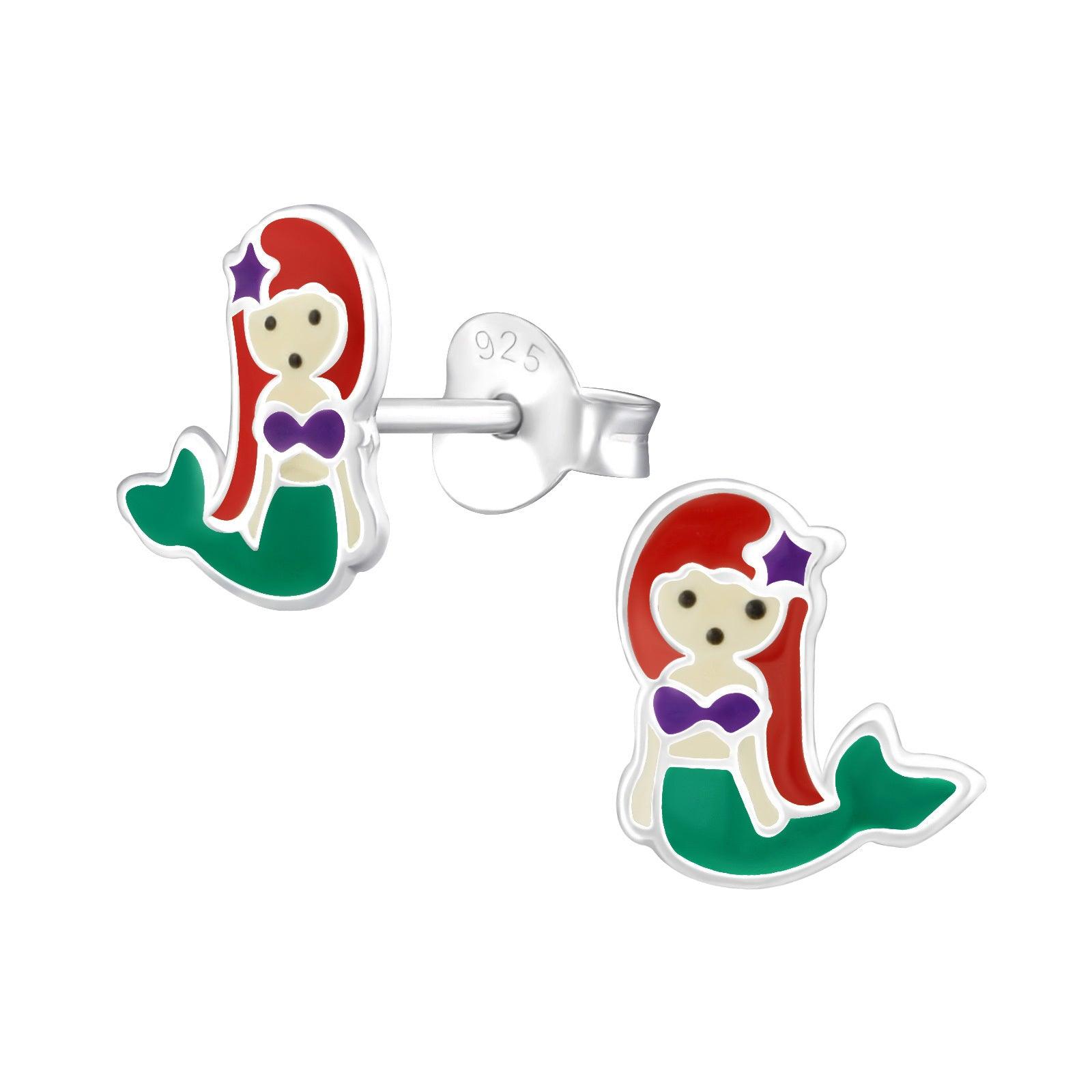 Children's silver earrings, Mermaid earrings