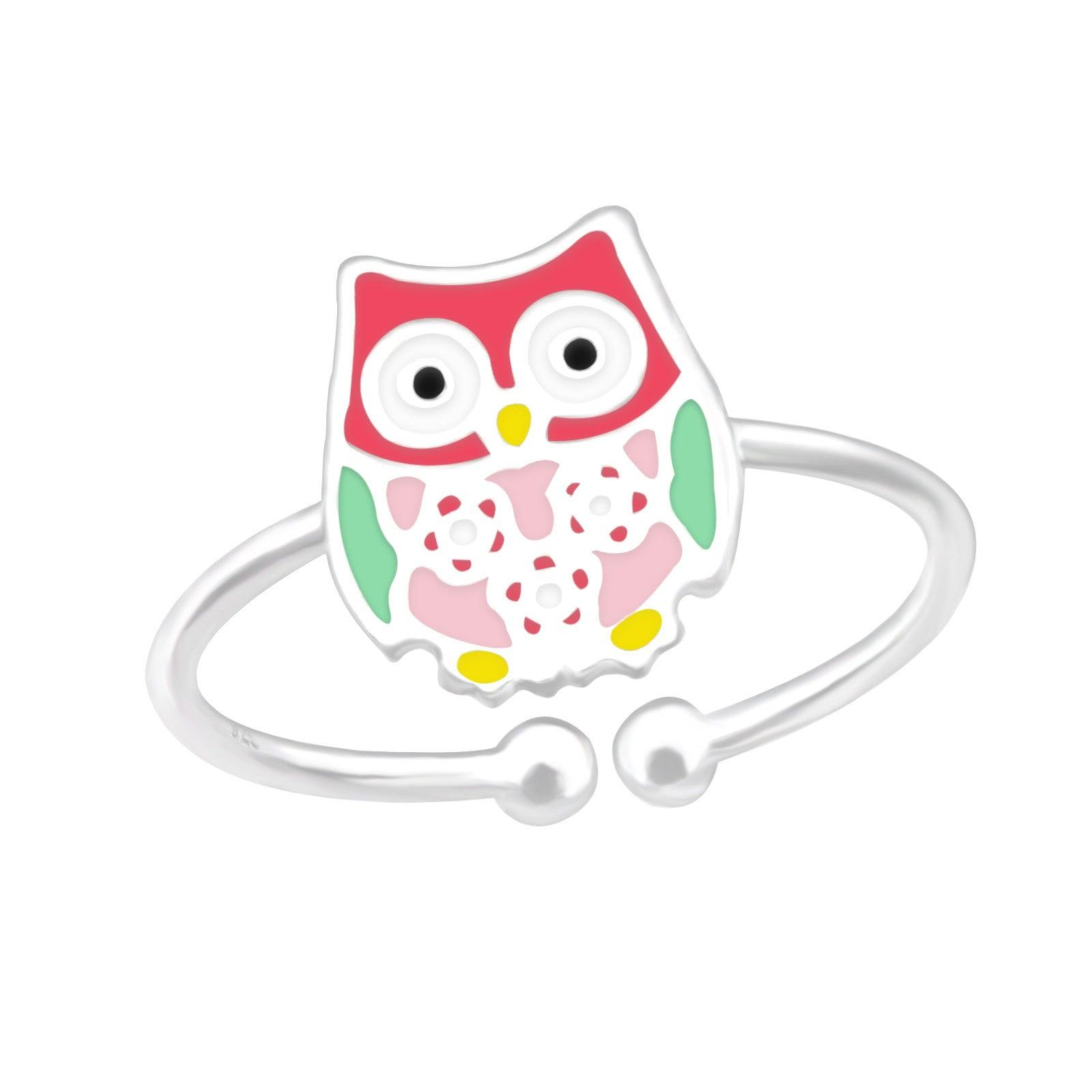 Children's silver ring, Pink Owl ring