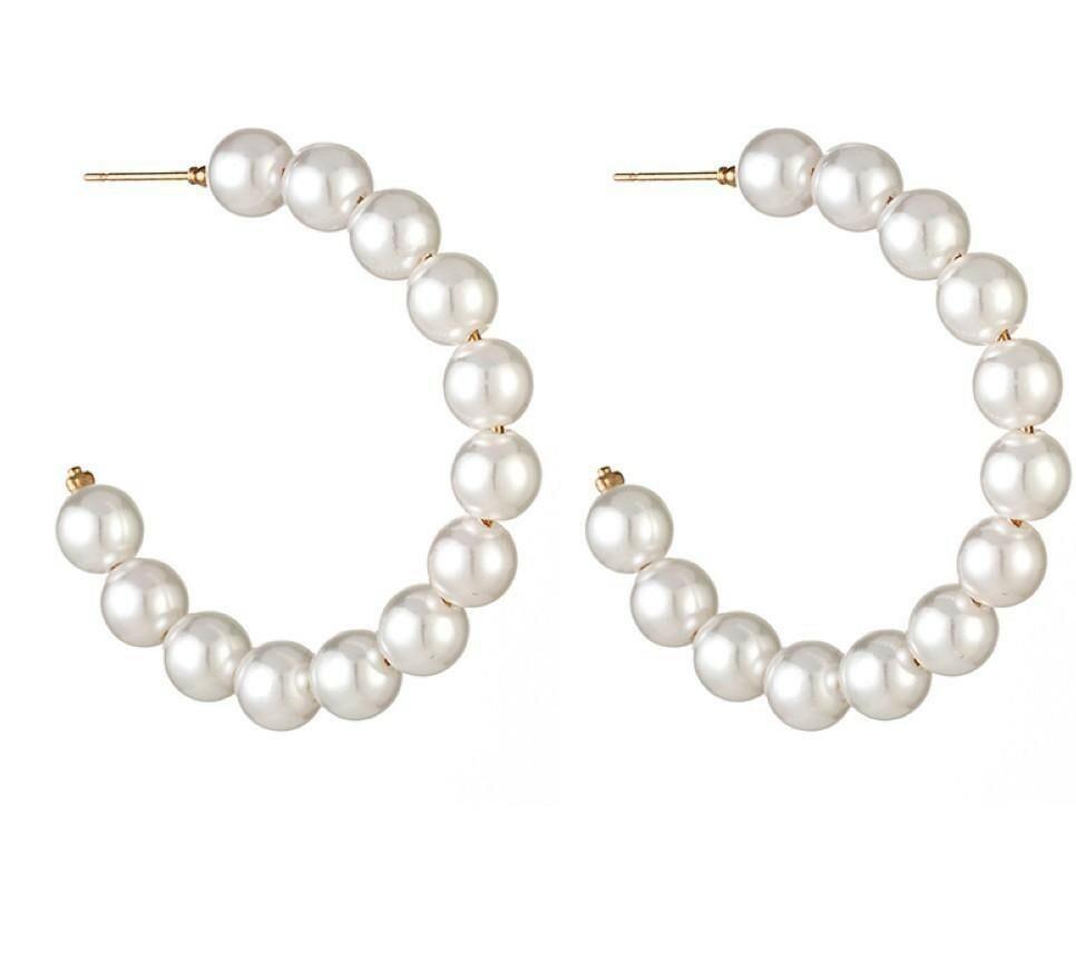 Korvakorut, PAPARAZZI|Large Trendy Pearl Hoops -helmirenkaat
