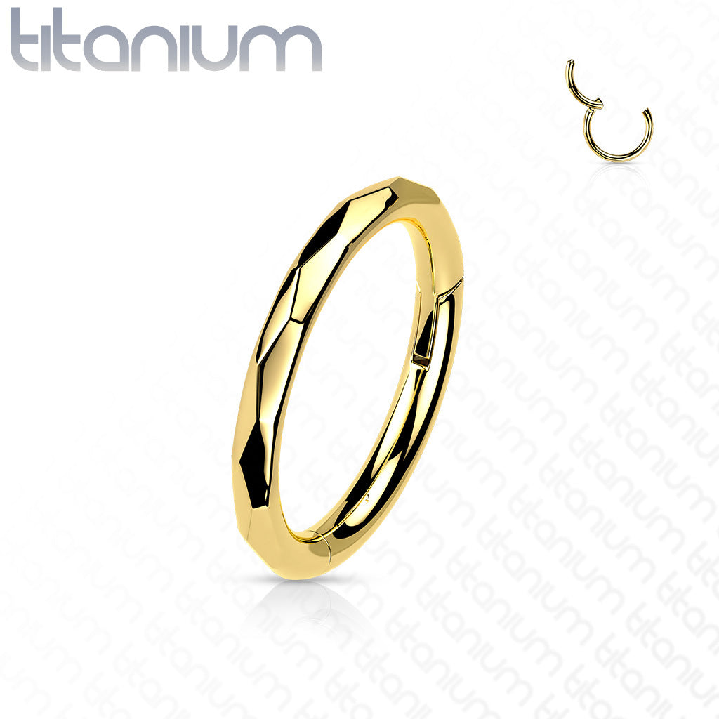 Lävistysrengas, Implant Grade Titanium Faceted Side Hoops in Gold