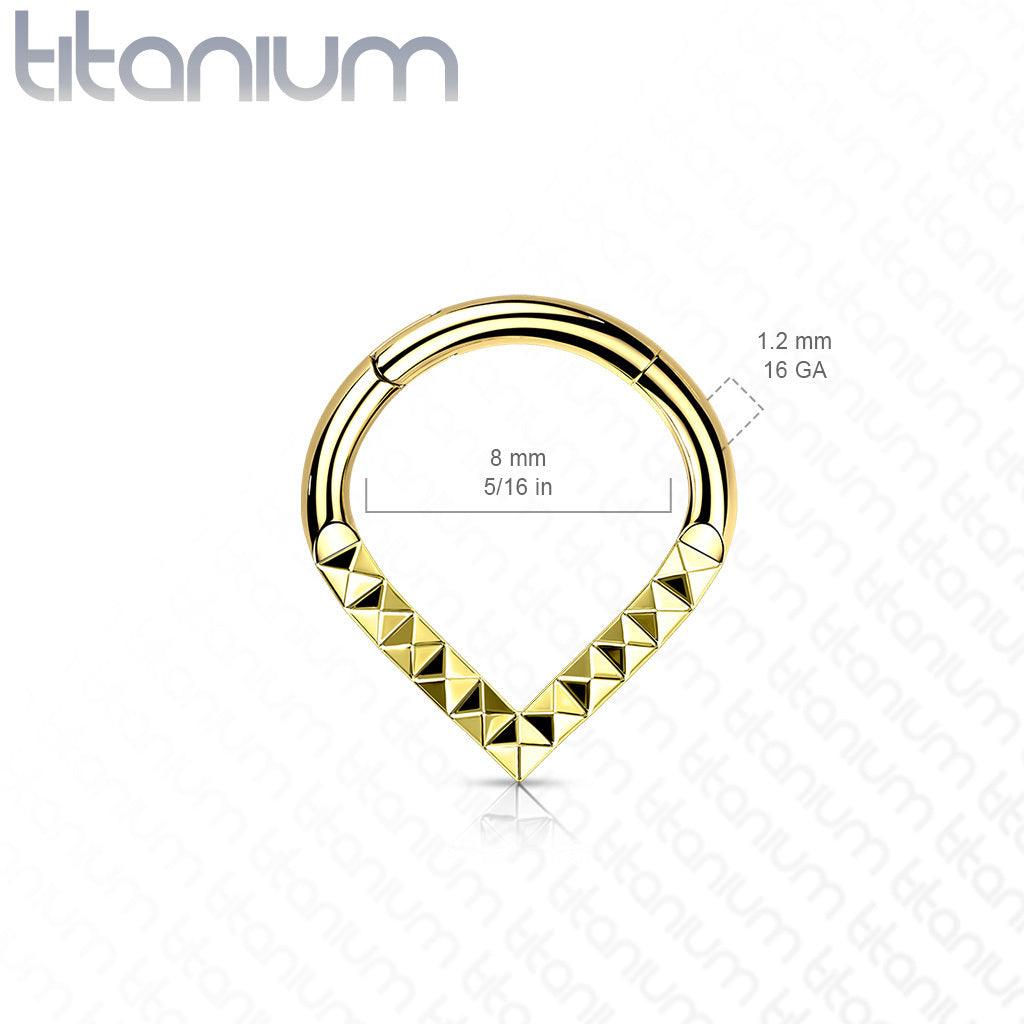 Lävistysrengas, Implant Grade Titanium Teardrop Pyramid Cut Hoop in GD